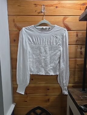 Boden White Smocked Long Cuffed Sleeve Size 2 EUC 0530